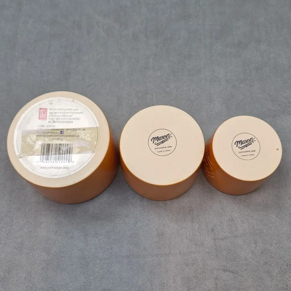 Mason Craft & and More 3 Piece Orange Nesting Bowls Ramekins Ceramic 8-10-16 oz.